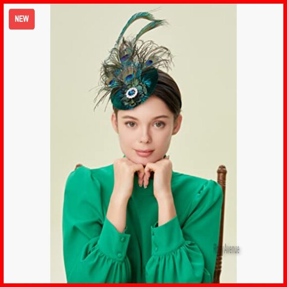 Peacock Feather Fascinator Hat with Rhinestones for Derby Tea Party